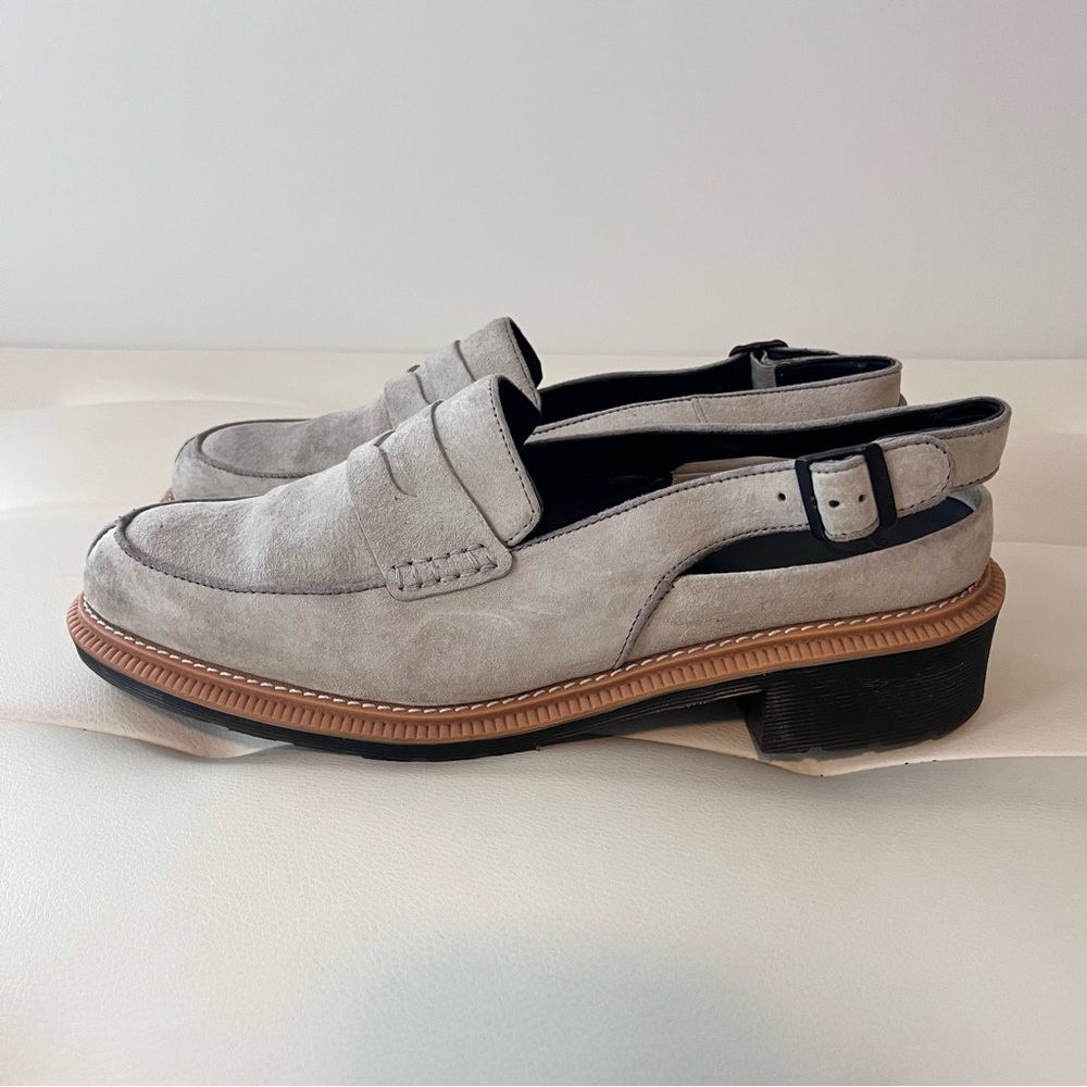 Dr. Martens Morana open-back suede penny loafers in a mid-gray/taupe color - Picture 8 of 13
